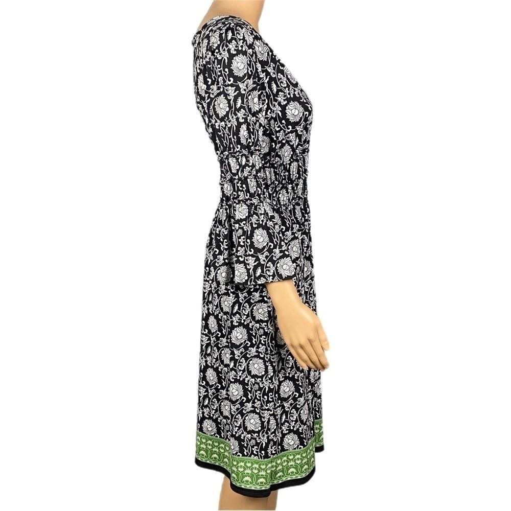 MAX STUDIO black & ivory surplice dress with shirred waist/sleeves. Medium. EUC - Picture 4 of 12
